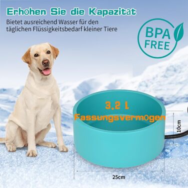 Нагрівальний миска для собак Vankarr 3.2L з термостатом. Захист від укусу кабелю 200см. Підходить для собак, котів, курей та кроликів.