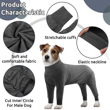 Комбінезон для собак, захисний одяг після операції, захист ран, з довгим рукавом, одяг для відновлення, піжама для домашніх тварин, альтернатива комірцю E, сірий, розмір S