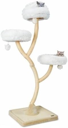 Дерев'яна кігтеточка для котів COSTWAY 178 см з 3 лежаками, іграшками та сизалевими стовпчиками, велика, з металевим каркасом, бежева