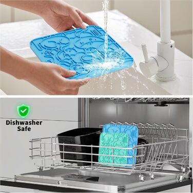 Силіконові килимки для годування котів та собак 2 шт. - сповільнене харчування, 60 присосок, проти ковзання, Bau+Grün-US