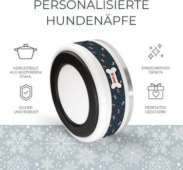Набір для годування собак PICANOVA з іменем: миска та контейнер для ласощів у різдвяному дизайні. Керамічний набір для собак як подарунок для власників домашніх тварин. Дизайн Candy Bones.