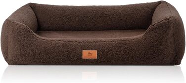 Ортопедичне собаче ліжко Knuffelwuff з м'якого штучного хутра, вовна, XXL 120 x 85 см, коричневе | Знімний чохол | Практичне прання | Для великих, середніх та маленьких собак, розмір 120 x 85 x 25 см