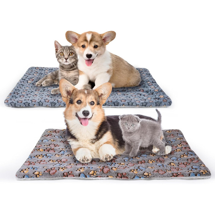Кішечкове ліжко ICOOYO для собак та котів - м'яке ліжко з флісу, миється, для маленьких собак, котів, цуценят (61 x 41 см) (XL, принт 'лапа' та зірка)