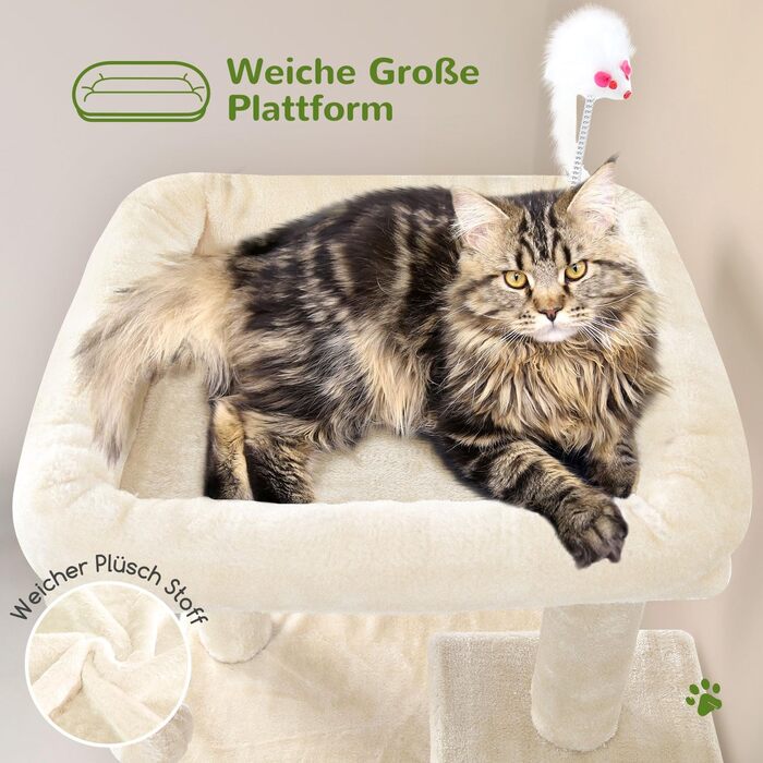 Дерев'яний комплекс для котів Globlazer з будиночком, платформами та іграшками, 127 см, бежевий (XL)