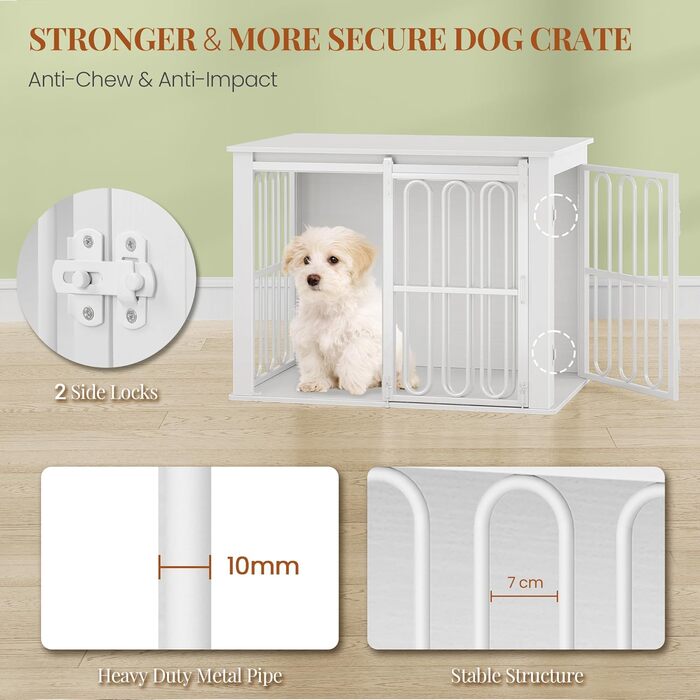 Дерев'яний вольєр для собак, 81 см, вольєр-стілець для дому, 2 двері, розсувні, для маленьких та середніх собак, міцний, 81 × 55 × 62,4 см, білий