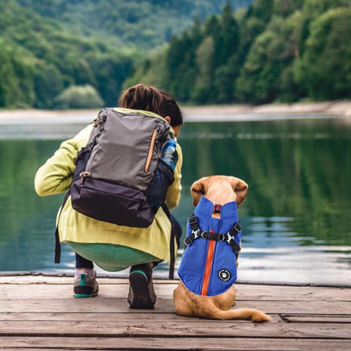 Тепла куртка для собак на блискавці, водонепроникна та вітронепроникна, перевертається, блакитна, розмір S