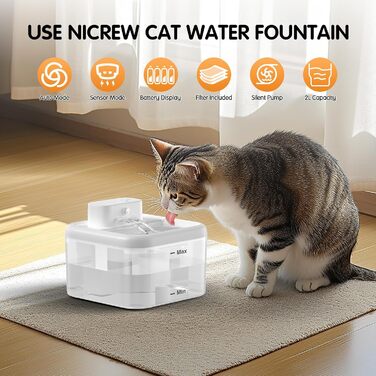 Фонтанчик для котів RUXAN WF06-Білий: ультратихий, з акумулятором 2200mAh, 3 режими, з датчиком руху, для котів та собак