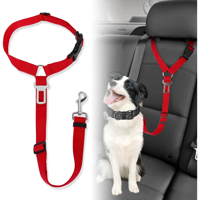 Автомобільний поводок-лямка для собак, котів та інших домашніх тварин. Поводок на голову, безпечний, міцний, червоний.