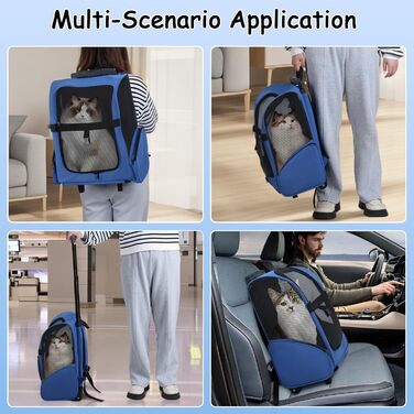 Роликова переноска для домашніх тварин, рюкзак для собак з телескопічною ручкою та кишенями, переноска для собак для маленьких тварин, 42x26x55 см, регульована ручка, оксфордська тканина, Королівський синій