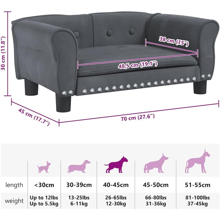 Крісло-ліжко для собак, м'яке ліжко для тварин, лежанка для маленьких собак, котів, темно-сірий велюр