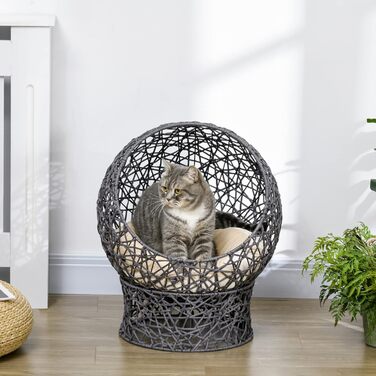 Будиночок для кота PawHut з подушкою, котяча хата з поліестерової мотузки, ліжко для котів з циліндричною основою, фіолетово-кремовий, 50x50x60 см