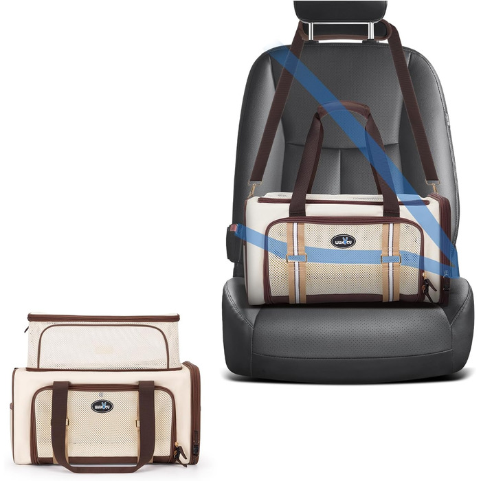 Транспортна сумка для котів Wakytu, схвалена авіакомпаніями, розширювана, м'яка переноска для кошенят та маленьких собак з великим килимком