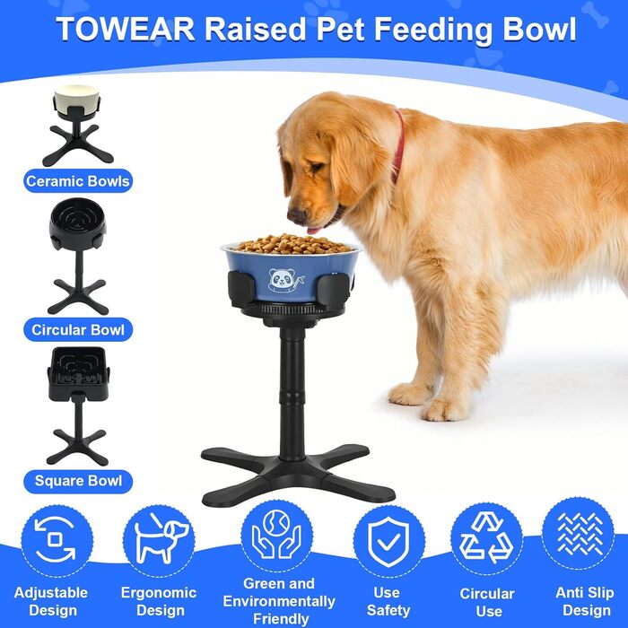 Підвищений годівниця для собак на підставці з нержавіючої сталі, 3 регульовані висоти, годівниця з ABS-пластику для маленьких/середніх/великих собак, неслизька (чорний-L) Для середніх та великих собак