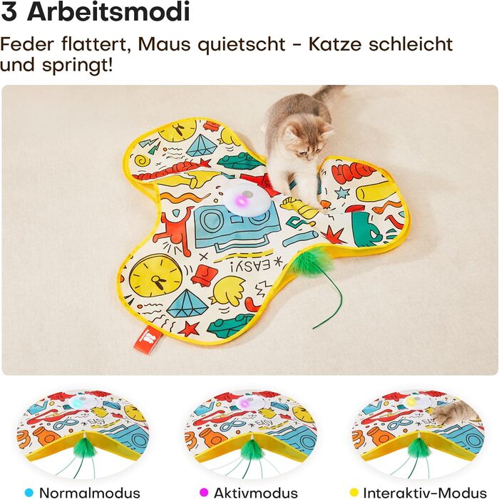 Інтерактивна іграшка для котів Potaroma з автоматичною подачею пір'я - перезаряджувана, активується дотиком, з мишачими звуками, ідеальна для активних котів, корпус Graffiti