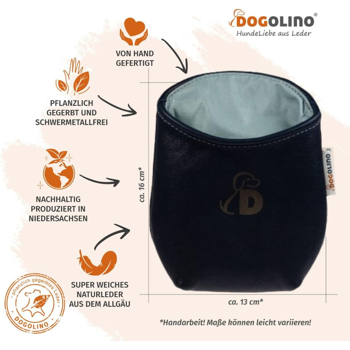 Сумка для ласощів DOGOLINO® для собак з натуральної шкіри - сумка для перенесення ласощів, фідер для собак, сумка для тренувань, захист одягу, сумка для перекусів під час прогулянок (Темно-синій, Basic)
