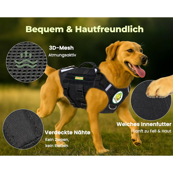 Шлейка для собак EpicRove RoveVest Air, чорна, L – легка, дихаюча, регульована, для прогулянок та активного відпочинку