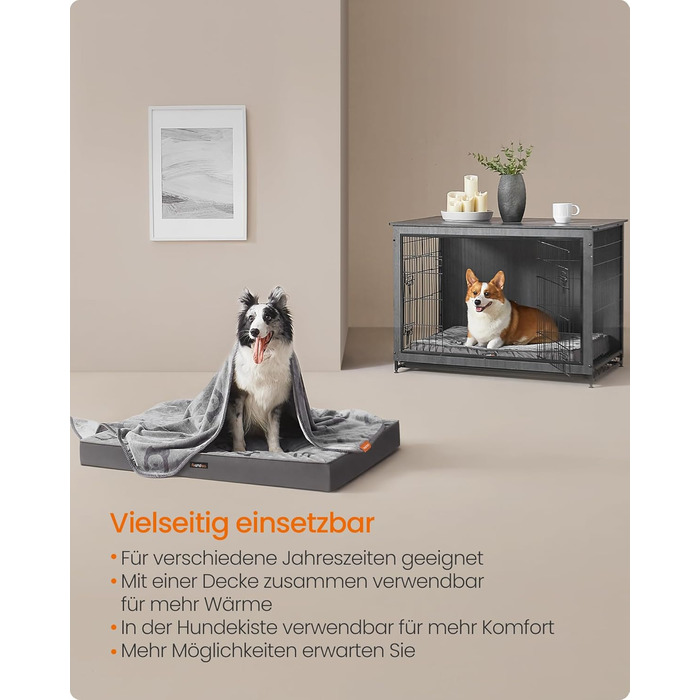 Ліжко для собак Feandrea, м'яке, знімний матрац, водовідштовхувальне, 76 x 51 x 8 см, розмір M, для маленьких та мініатюрних собак, сірий (PGW241G01 M)