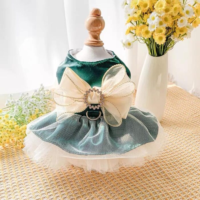 Сукня-тьюль для котів, мереживна, XL, зелена. Ідеально для святкування та фотосесій.