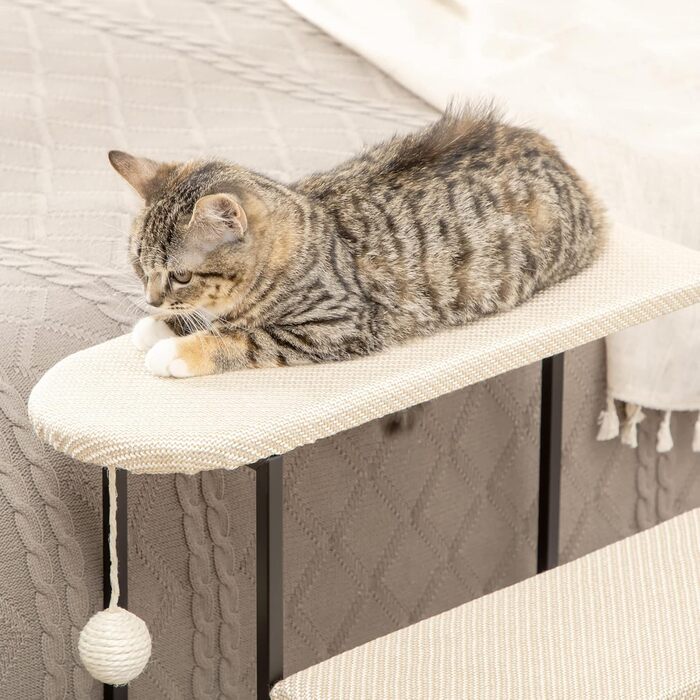 PawHut трирівневі сходи для котів і собак з дряпкою та іграшкою, допомога для тварин, сталевий каркас, сизаль, кремово-білі+чорні, 51x54x53 см