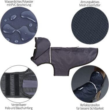 Водонепроникна куртка для собак KoKoBin з капюшоном, світловідбиваюча, легка та дихаюча (L, сірий)