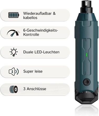 Шліфувальник для собачих нігтів Pawzyzie - безпечна та тиха технологія догляду за нігтями, 6 режимів, 2 LED-лампи, блакитний