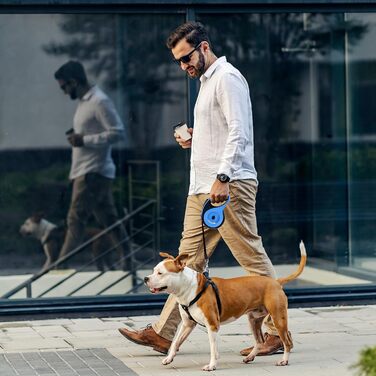 Леєнка для собак MoYouno 8 м з відтягувачем та тримачем для пакетів, синього кольору
