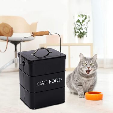 Банка для корму котів Morezi з кришкою та ложкою, чорна, контейнер для сухого корму