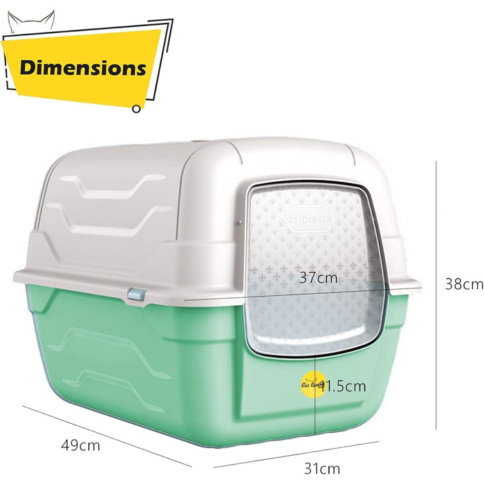 Лотки для котів Cat Centre з кришкою, з дверцятами, з лопаткою та вугільним фільтром, великі, 52 x 40 x 40 см, зелений + кремовий мат