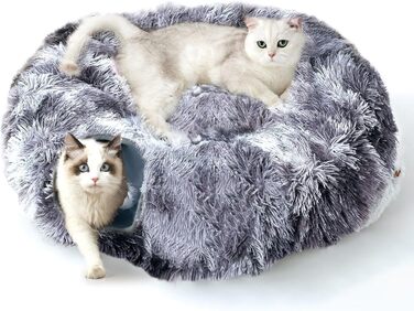 Туннель для котів FURRYPAWS XXL 3-в-1 – 160 см, ліжко, регульований, дихаючий, металевий каркас, складаний, для великих котів та дрібних тварин (темно-сірий)