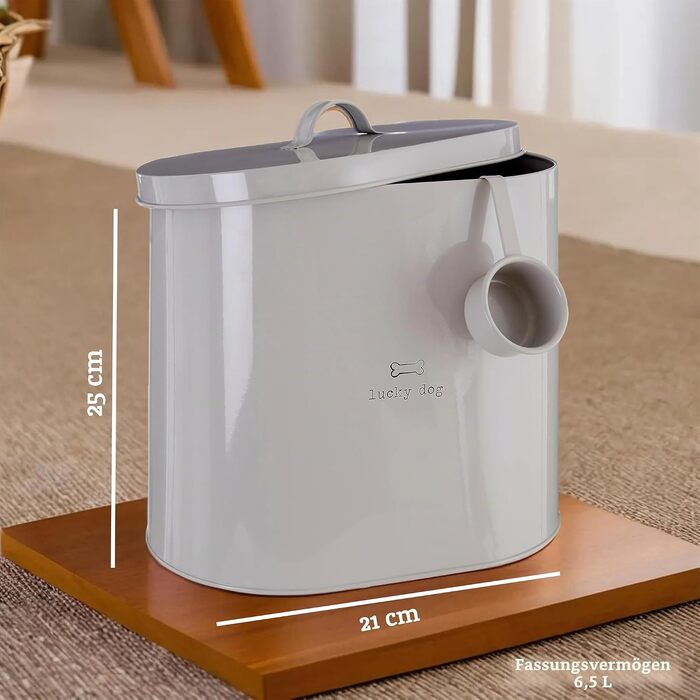 Контейнер для ласощів та кормів для собак Premier Housewares Adore Pets Lucky Dog з ложкою, натуральний колір, 6.5 л