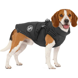 Теплий зимовий одяг для собак M+ чорного кольору: куртка, жилетка, одяг для маленьких собак, водонепроникний, з відбиваючими елементами