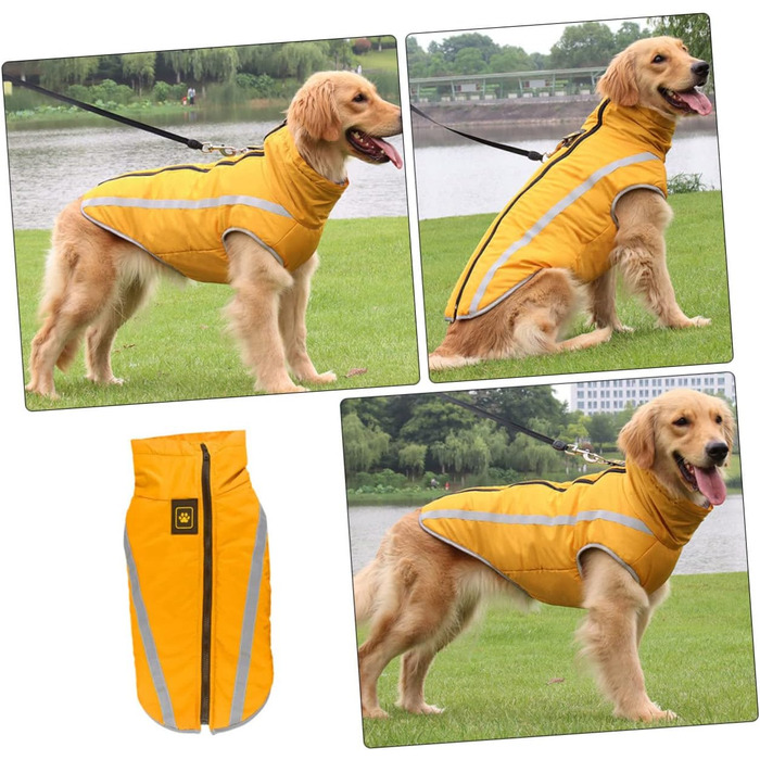 Жовтий водонепроникний дощовик для собак з флісовою підкладкою та світловідбиваючими смугами, 55x68 см