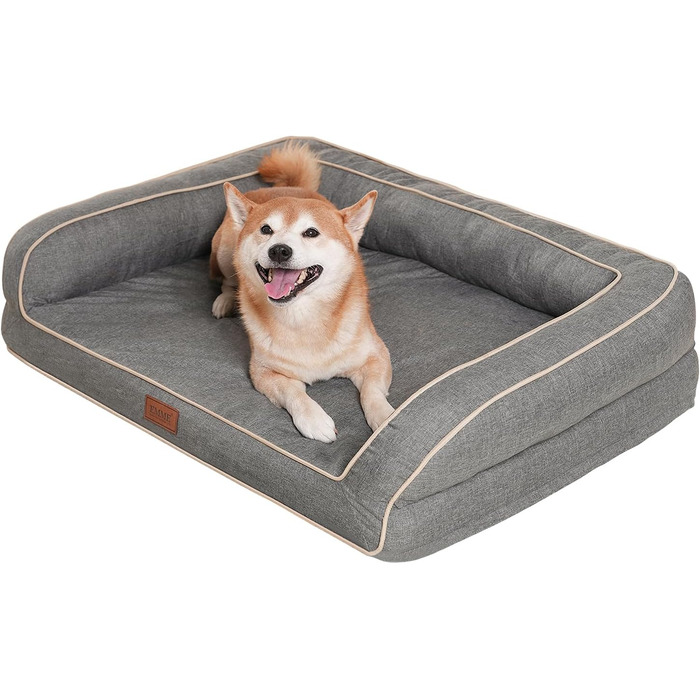 Ортопедичне ліжко для собак EMME, 68.6x50.8x17.8 см, водовідштовхувальне, з матрацом з піною з ефектом пам'яті, знімний, пральний чохол, сіре