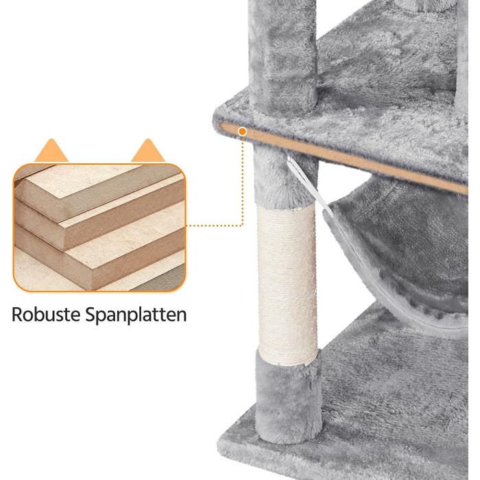 Котячий комплекс Yaheetech 170 см: кігтеточка, ліжко, гамак, іграшки, сірий колір