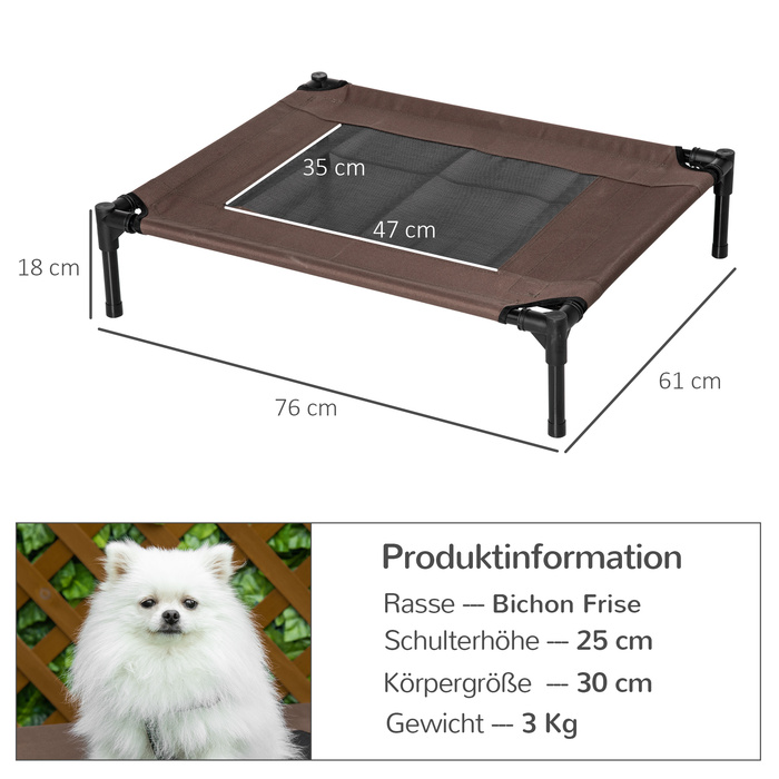 PawHut Outdoor Bed Bed Robust Lounger для собак 76x61x18см з 600D Oxford в коричневому кольорі для собак і кішок