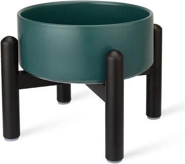 Підвищена годівниця для собак, керамічна миска для корму з нержавіючою підставкою, для малих та великих собак, діаметр 15,5 см, об'єм 850 мл, білий колір (середній, зелений)