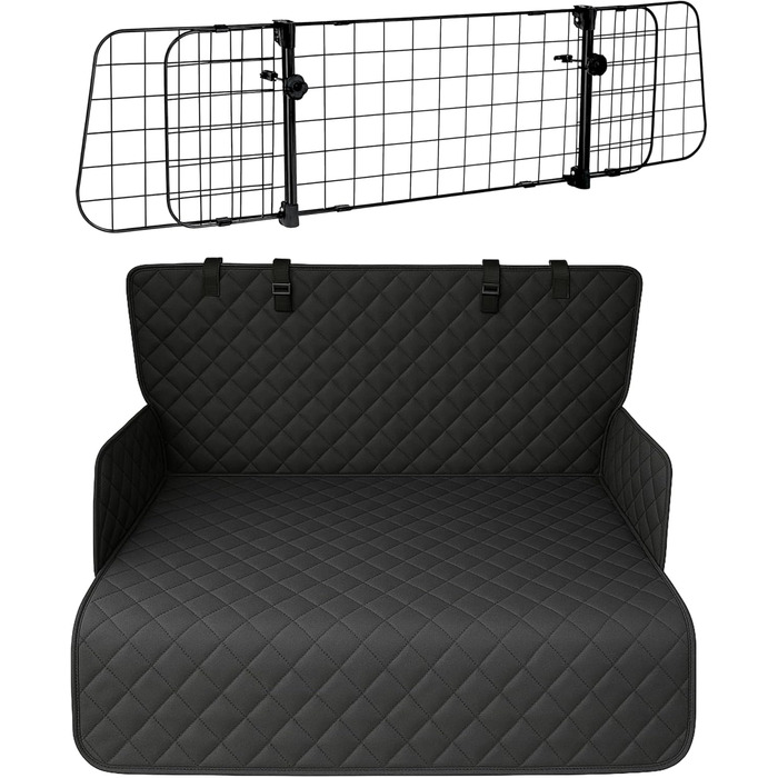 Набір для автомобіля для собак: водовідштовхувальний килимок у багажник та регульоване перегородка (90-155 см ширина, 75-134 см висота) – універсальний, міцний