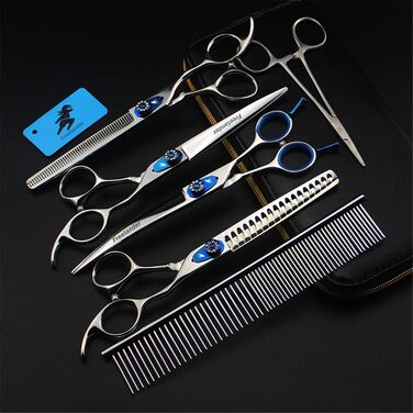 Набір професійних ножиць для грумінгу тварин, 7.0 дюймів, нержавіюча сталь 440C, для собак та котів, блакитний