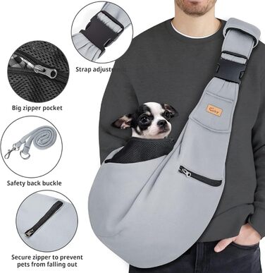 Слінг для собак та котів CUBY - переноска для тварин, слінг на одне плече, сірий, з підставкою для лап