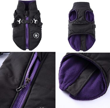 Зимові куртки, жилети та шлейки для собак, чорний колір (M). Куртки 2-в-1, без тягнучки, підходять для цуценят, собак маленьких та середніх порід.