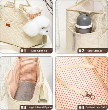 PETCUTE Сумка-переноска для собак та котів, дихаюча переноска для маленьких собак до 6 кг, сумка-переноска на плече з кишенями, переноска для собак з знімним килимком, M, Бежевий