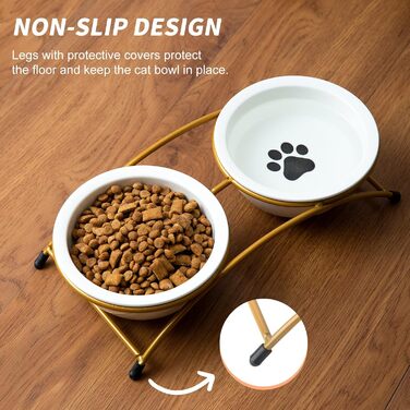 Набір мисок для котів ZONEYILA, 340 мл, керамічні миски для корму та води, підняті на металевій підставці, для котів та маленьких собак, проти блювоти, придатні для миття в посудомийній машині