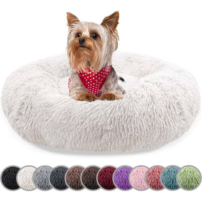 Кругле ліжко для собак та котів, 50 см. М'яке ліжко-подушка, корзина для собак, плюш, зручне та мите ліжко для котів, колір: кремовий, розмір XXS-50 см