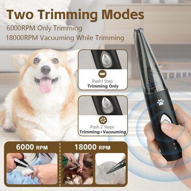 Триммер для собак OFFCUP: Безшумна машинка для стрижки з пилососом, для догляду за лапами, обличчям та вухами. Підходить для собак та котів. Акумуляторний триммер для домашнього грумінгу.
