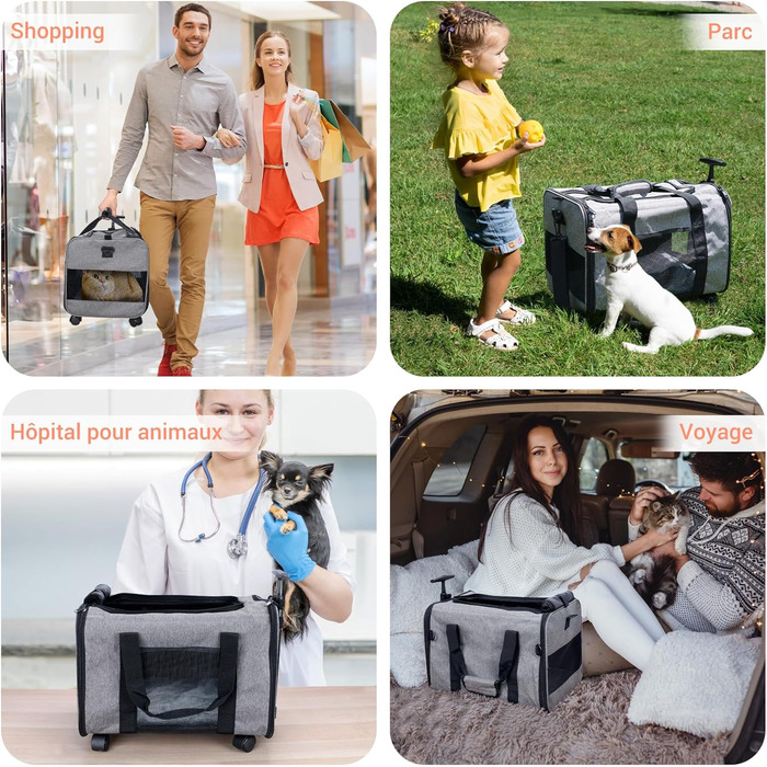 Транспортна сумка для собак та котів до 9 кг з колесами, переноска для авіаперельотів, сіра