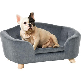 PawHut лежанка для собак, ліжко-софа для кошенят та цуценят з дерев'яним каркасом, сірий колір, 70 x 47 x 30 см