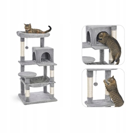 Вежа-драпак для котів XXL 143 см – 5 рівнів, будиночок, гамак, лежанка, сірий