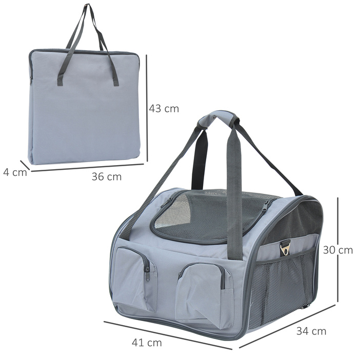 PawHut Dog Crate Автомобільна транспортна коробка Люлька Оксфорд сірий 41x34x30см для безпечної подорожі з собакою