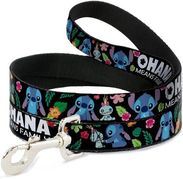 Повідок для собак Ohana Family Stitch Scrump, тропічний принт, чорний, 120 см, ширина 3,8 см