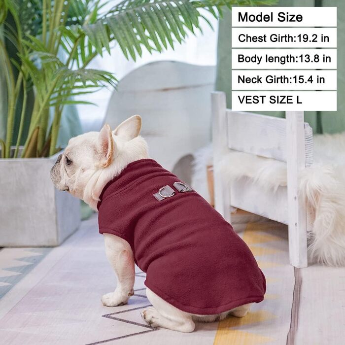 Тепла жилетка для собак BeautyZoo з капюшоном та кільцем для повідка – теплий одяг для маленьких та середніх собак, бургундський колір, розмір S (обхват грудей: 38.1 см)